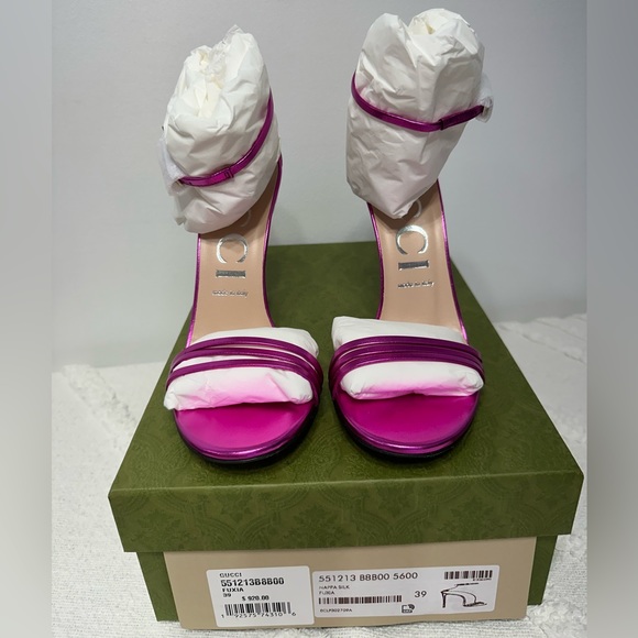 Gucci Heels Sandal Fuchsia Leather π Size 39 - Picture 3 of 12